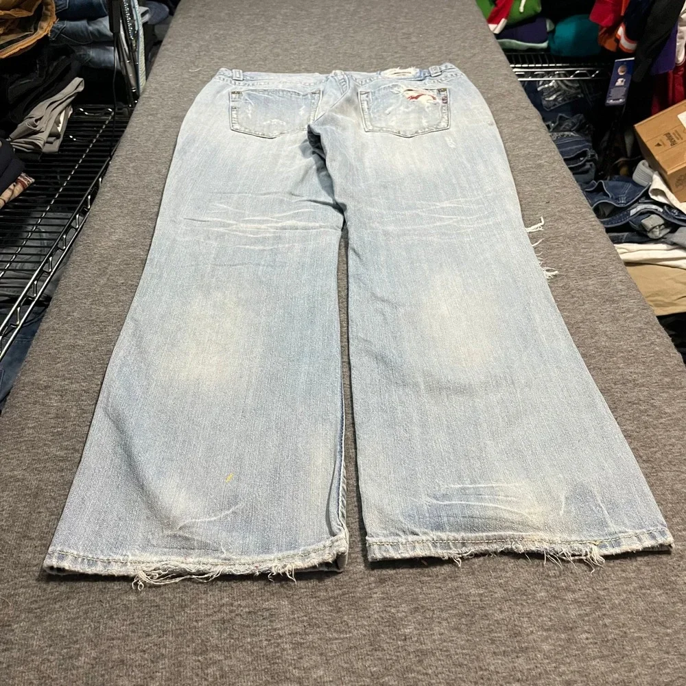 Mek Denim Valencia Bootcut Jeans Mens 38x34 Light Wash Distressed Y2K Relaxed